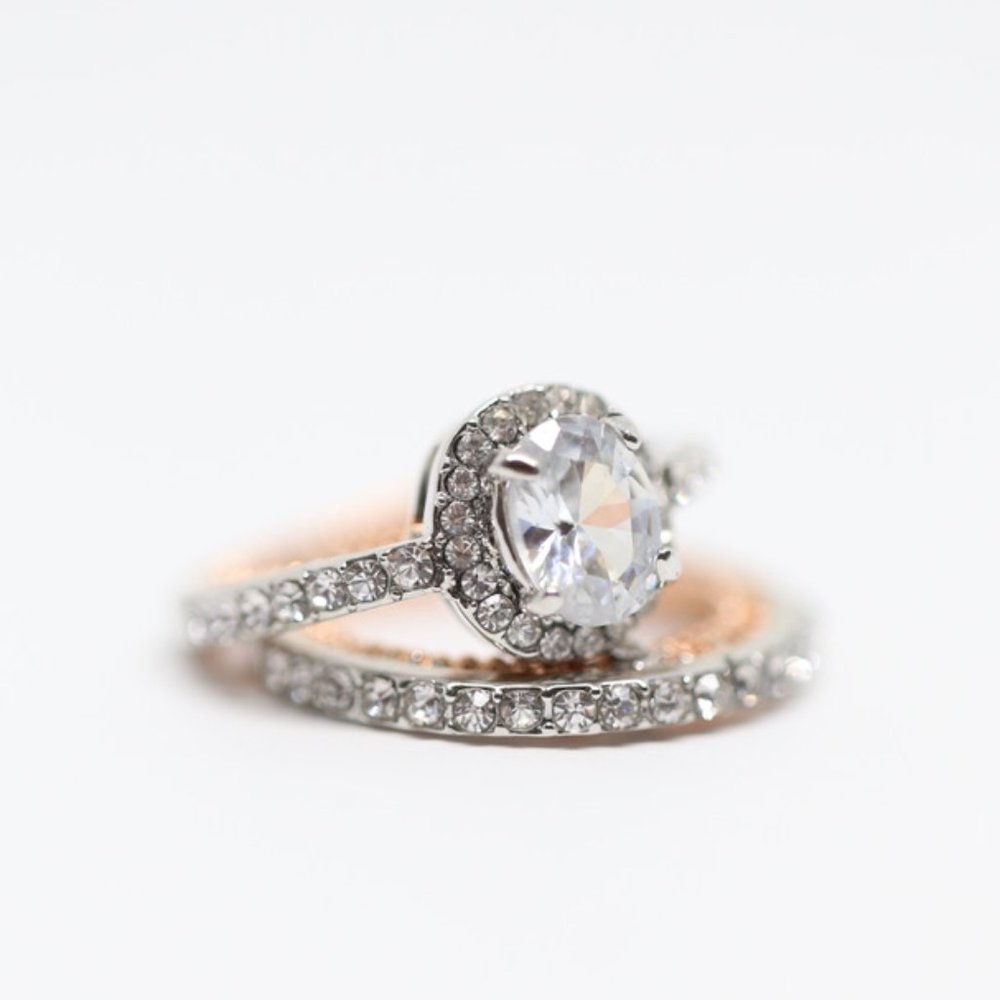 14k Gold Dipped Two Tone Topaz Oval Ring - Picture 4 of 10